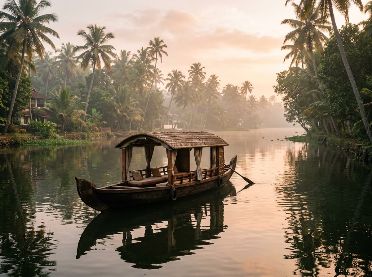 Sunrise Shikara cruise through the Alleppey backwaters in Kerala